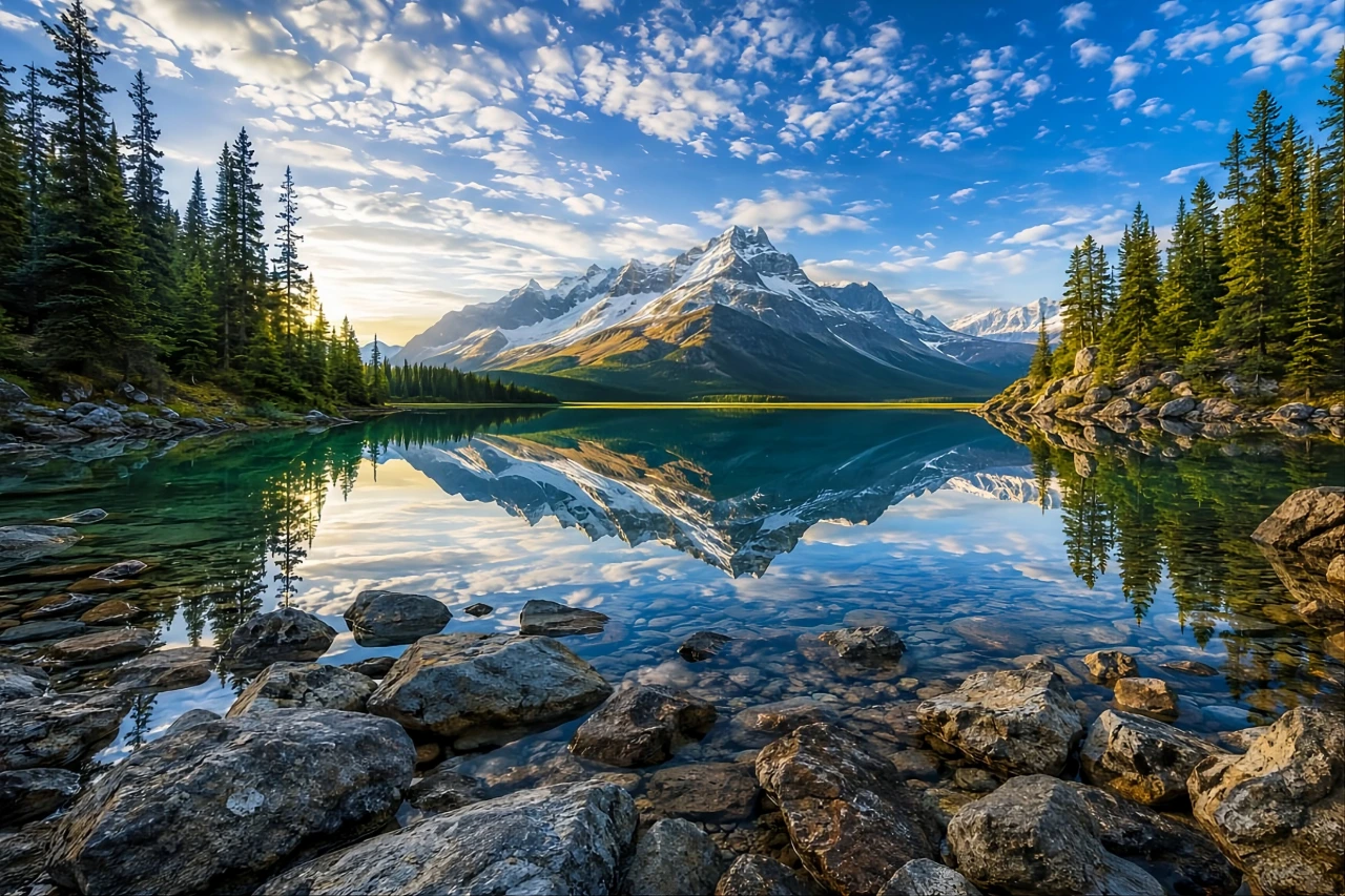 Mountain lake demo image before horizontal flip